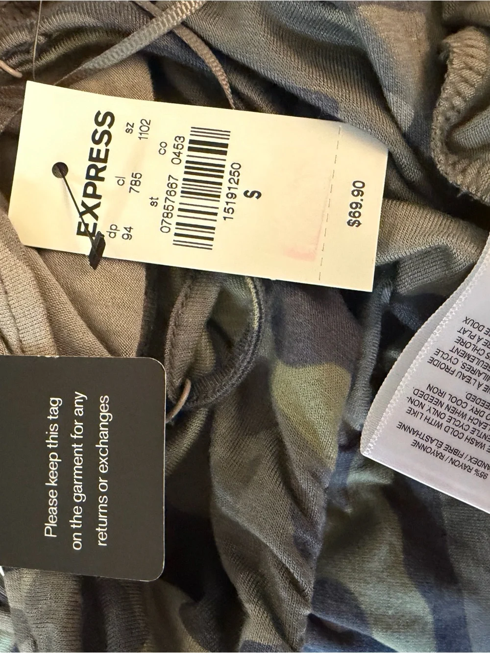 Express Camouflage Ruched Side Maxi Dress NWT Sz-S. B2 - Picture 7 of 11